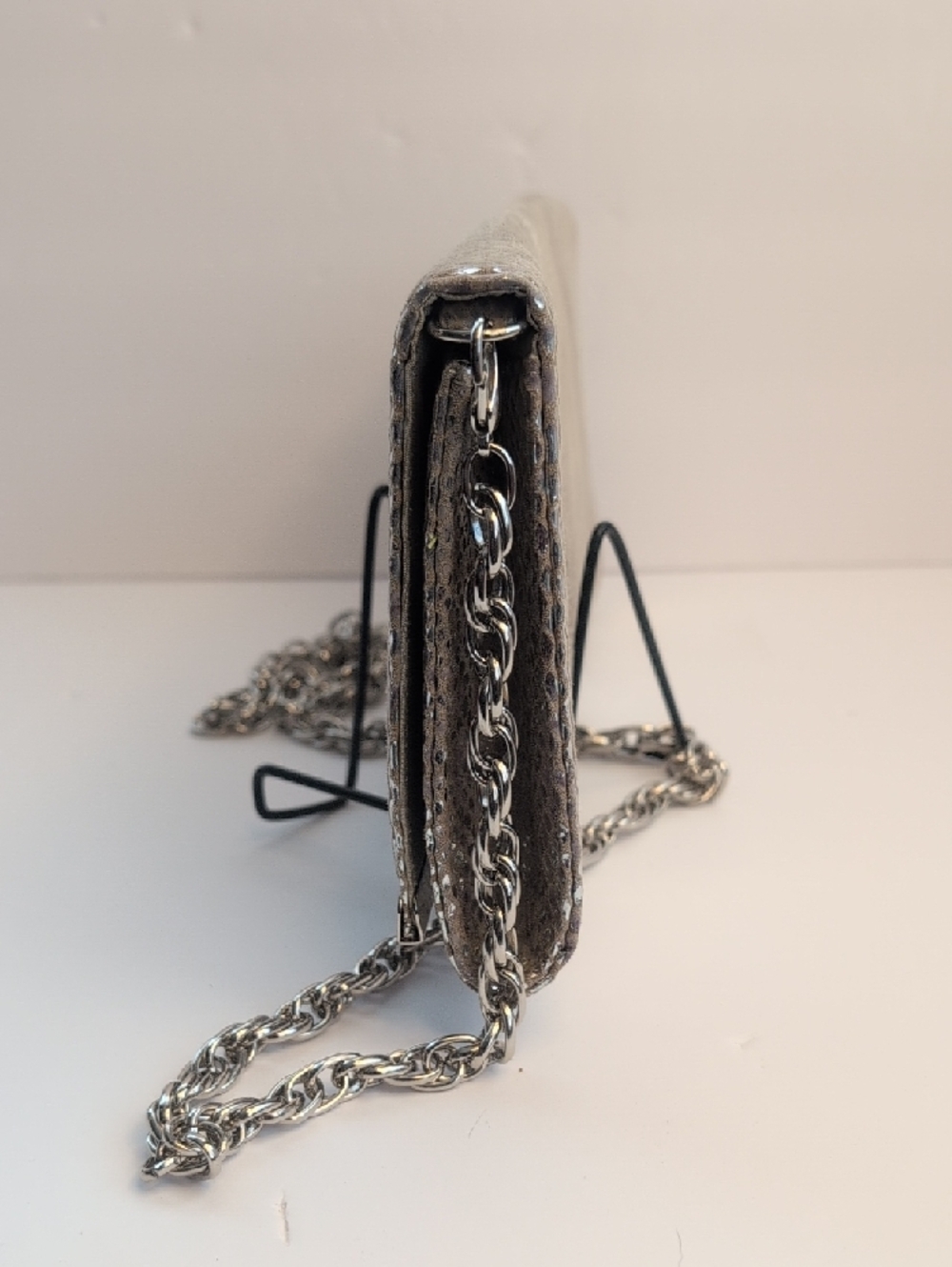White House Black Market Silver Snake-Embossed Chain Clutch - Picture 3 of 14